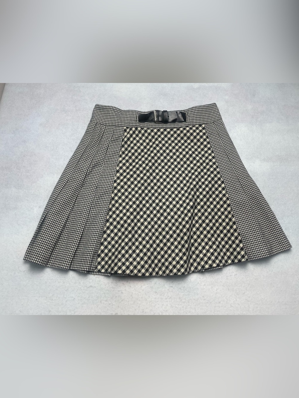 Zara Black & White Houndstooth Panel Skater Skirt with Bow